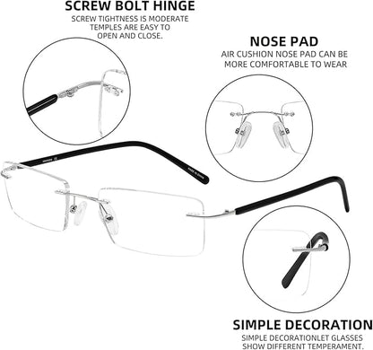 FONHCOO Blue Light Blocking Reading Glasses Anti Blue Ray Unisex Lightweight Rimless Frameless Computer Glasses