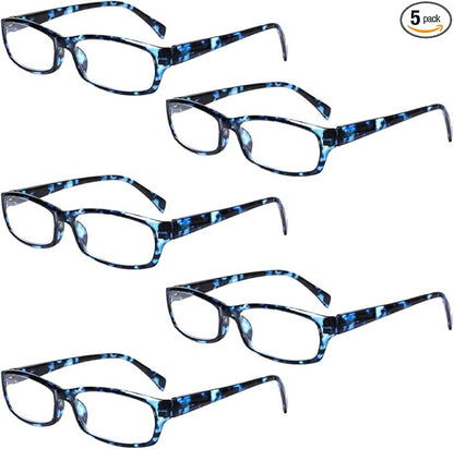Henotin 5-Pack Reading Glasses Blue Light Blocking Anti Eyestrain Computer Reading Glasses for Women and Men Readers (5 Pack blue, 1.25, Diopters)