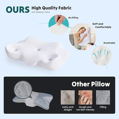 Sweetcrispy Cervical Pillow for Neck and Shoulder,Contour Memory Foam Pillow,Ergonomic Neck Support Pillow for Side Back Stomach Sleepers with Pillowcase, White