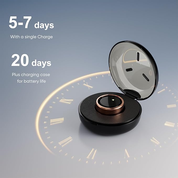 Smart Ring for Women Men- Sleep/Fitness/Stress/Heart Rate Tracker- Menstrual Records - 7 Days Battery Life - Wireless Charging - No APP Subscription - iOS & Android Compatible(Rosegold,Size 10)