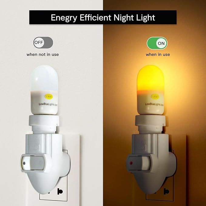 LowBlueLights Amber Night Light: 120V Plug-in LED Blocks 100% Blue Light for Sleeping, Nursery and Preserving Melatonin Production
