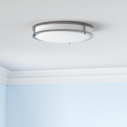 ASD LED 16" Round Flush Mount Lighting, Close to Ceiling Light Fixture | 3CCT, Dimmable, Energy Star, ETL Listed | 24W 1854LM 3000-5000K 120V | Low Profile Double Ring Lamp | Nickel