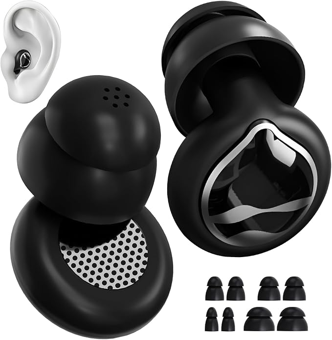 Noise Reducing Ear Plugs, 50dB Noise Cancelling Ear Plugs for Concerts, Reusable Soft Silicone Musicians Earplugs for Side Sleepers/Drummers/Snoring Blocking/Concert Earbuds Protection [Black]