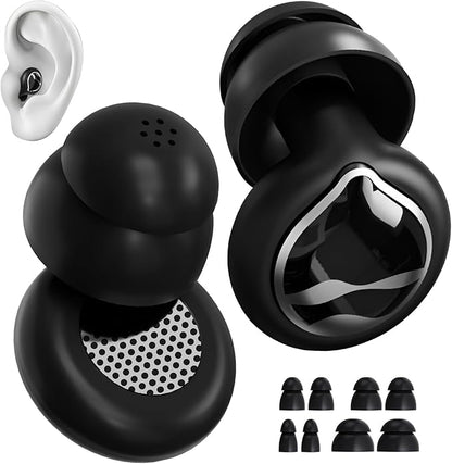 Noise Reducing Ear Plugs, 50dB Noise Cancelling Ear Plugs for Concerts, Reusable Soft Silicone Musicians Earplugs for Side Sleepers/Drummers/Snoring Blocking/Concert Earbuds Protection [Black]