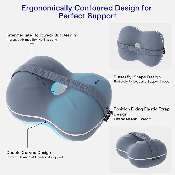 Knee Pillow for Side Sleepers - Leg Pillow for Side Sleeping, Memory Foam Knee Pillows for Back Hip Pain, Spine Aligning, Sciatica, Surgery Recovery