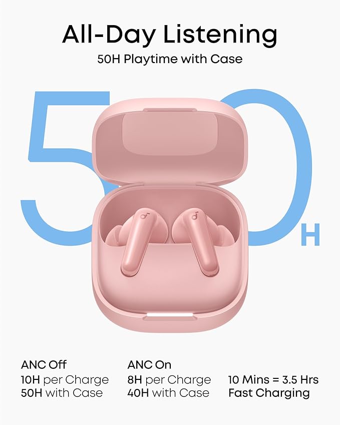 Soundcore P31i by Anker, Real-Time Adaptive Noise Cancelling, Hi-Res Sound, Translation Earbuds, 50H Playtime, Wireless Earbuds, Bluetooth Earphones, Spatial Audio, Fast Charging, IP55