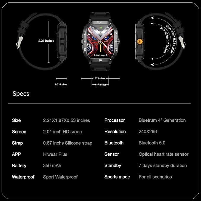 C50Pro Smart Sports Watch for Fitness Tracker &Health monitor, including Blood Pressure and Oxygen/Heart Rate/Sleep/Calories/Step counting/Distance etc, Waterproof wearable wristband for outdoor