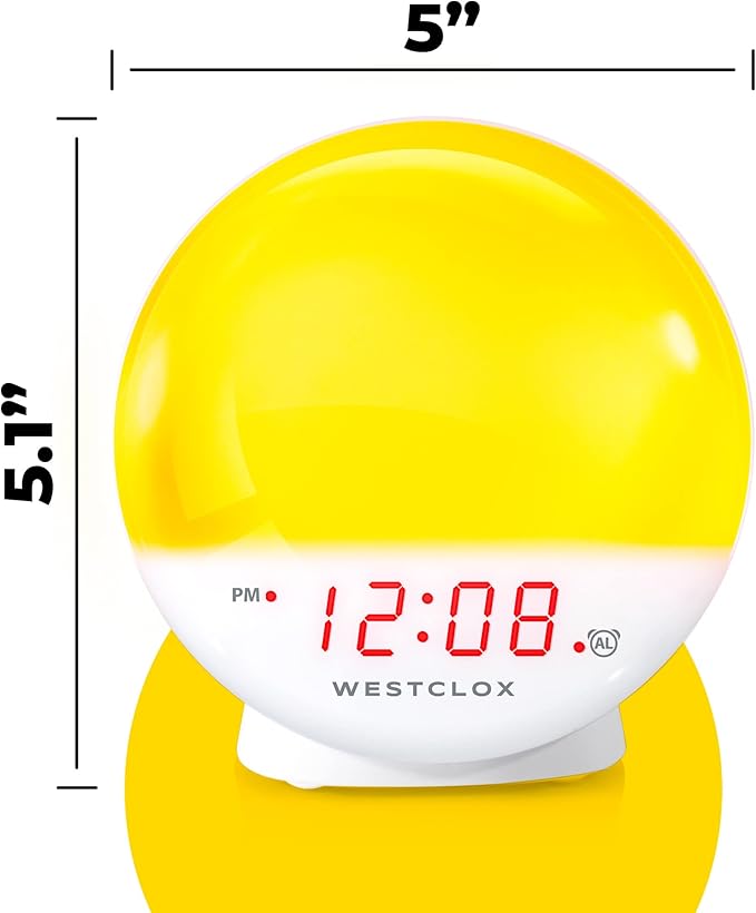 Westclox 71051 Sunrise Alarm Clock with Dimmable Nightlight & Restful Sunset/ Sunlight Simulator lamp for Bedroom