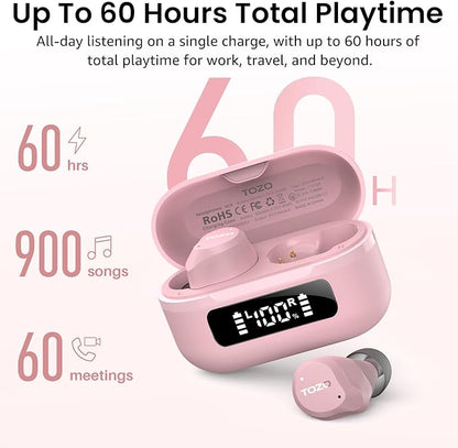 TOZO NC9 Hybrid Active Noise Cancelling Wireless Earbuds, 6 Mics ENC Clear Call, IPX8 Waterproof, in Ear Bluetooth 5.3 Headphones Stereo Bass Ear Buds 60H Playtime with LED Display 32 EQs via APP
