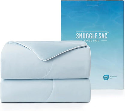 Snuggle Sac Natural Viscose Cooling Comforter King Size, Lightweight Breathable Silky Cooling Bedding with Q-Max>0.45 for Bedroom, Home Decor, Hot Sleepers & Night Sweats, Ice Blue 106"x90"