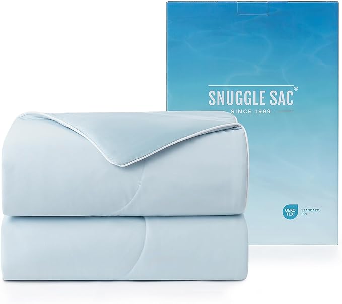 Snuggle Sac Natural Viscose Cooling Comforter Queen Size, Lightweight Breathable Silky Cooling Bedding with Q-Max>0.45 for Bedroom, Home Decor, Hot Sleepers & Night Sweats, Ice Blue 90"x90"