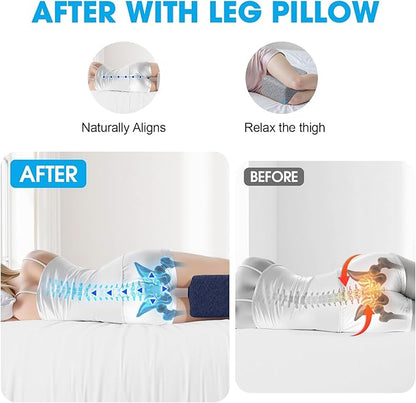 Knee Pillow for Side Sleepers with Cooling Gel, Memory Foam Elevation Pillow for Spine Aligning, Sciatica, Back, Hip, Knee, Ankle Pain, Blue/Plus