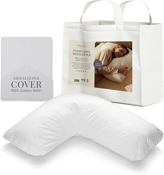 FOSSFLAKES Side Sleeper Pillow L-Shaped with Cover – Ergonomic Contour Cushion for Body Alignment – Orthopedic Support, Luxury Breathable Bedding by Nordic Sleep