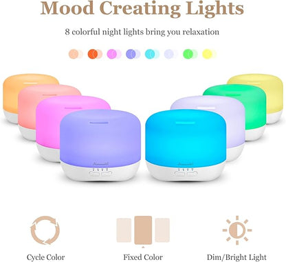 Aromatherapy Essential Oil Diffuser for Room: Air Humidifier Aroma Scent Cool Mist Colorful Lights Cute Small Large Waterless Auto Off Ultrasonic Diffusers for Home Bedroom White (300ml)