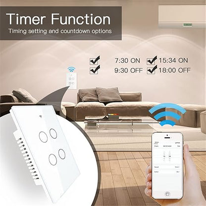 MOES Touch Wall Single Live Wire Smart Switch, No Neutral Wire Needed, 2.4GHz WiFi RF433 Light Switch Works with Smart Life/Tuya App, Alexa and Google Home, Single Pole 110V, White 4 Gang