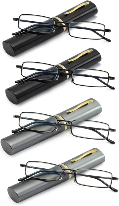 Blue Light Blocking Reading Glasses - Slim Pocket Readers with Pen Clip Case Mini Lightweight Readers