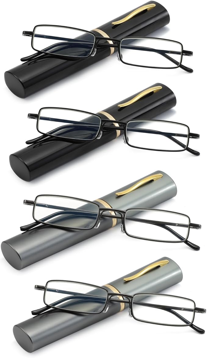 Blue Light Blocking Reading Glasses - Slim Pocket Readers with Pen Clip Case Mini Lightweight Readers
