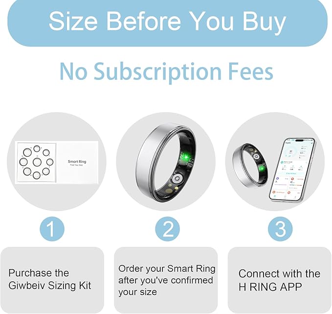 Smart Ring for Women Men, Health Fitness Tracker Ring with Heart Rate/Sleep Tracker/Blood Oxygen/HRV/Stress/Calorie/Steps, IP68 Waterproof for iOS & Android, No APP Fees(Silver,8#)