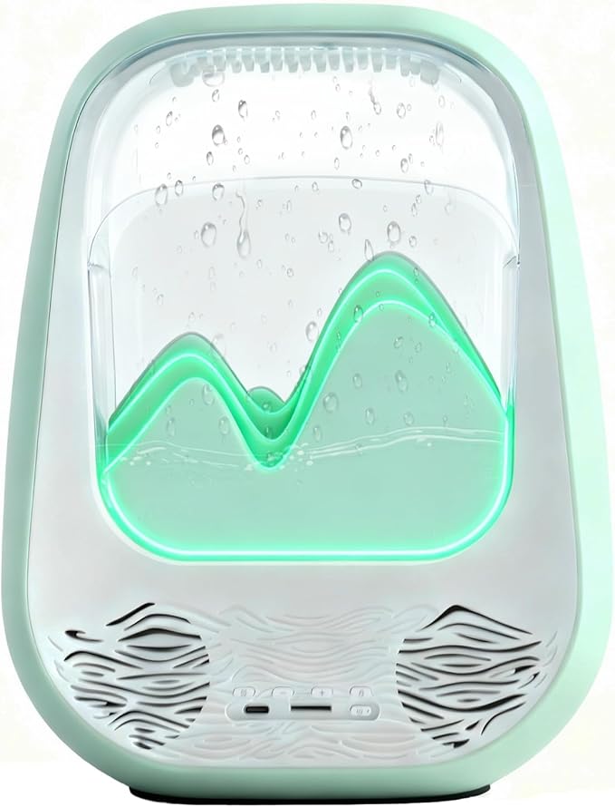 8-in-1 White Noise Sound Machine with Waterfall Design Essential Oil Diffuser Rain Sound Machine with Humidifier, Night Light, Help Stress Relief for Bedroom Office Decor Gift, Green