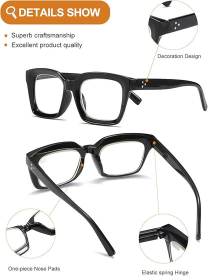 3 Pack Oversize Square Design Reading Glasses for Women, Blue Light Blocking Computer Reader (Black&Grey Leopard&Blue Leopard, 2.25)