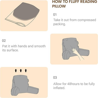 Portable Comfy Reading Pillows for Bed Sitting Up(Green Oeko-Tex), Velvet Back Pillow with Arms & Pockets for Adults, Support Memory Foam Bed Pillow for Dorm/Reading/Watching/Gaming