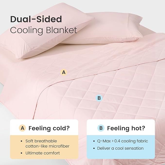 Cozy Bliss Cooling Blanket for Hot Sleepers Queen Size, Q-Max 0.45 Cooling Comfort, Cold Blankets for Night Sweats Sleeping, Ultra-Cool Lightweight Breathable Summer Blanket for Bed, Cool Pink