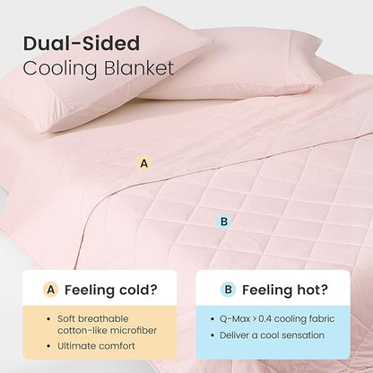 Cozy Bliss Cooling Blanket for Hot Sleepers Queen Size, Q-Max 0.45 Cooling Comfort, Cold Blankets for Night Sweats Sleeping, Ultra-Cool Lightweight Breathable Summer Blanket for Bed, Cool Pink