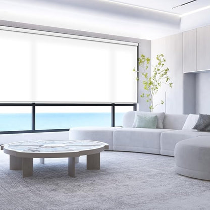 ZSHINE Motorized Window Blinds Over-Size Customize Width (21-114 Inches) Remote Control Wireless and Rechargeable Motor Roller Shades Blinds for Windows(Light Filtering White 82086W)