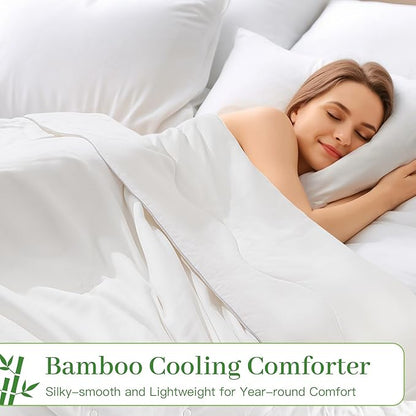 NEXHOME PRO 100% Viscose Derived from Bamboo Comforter Twin Size - Cooling & Moisture-Wicking Bedding - All Season Lightweight Design - Natural Organic Twin Duvet Insert