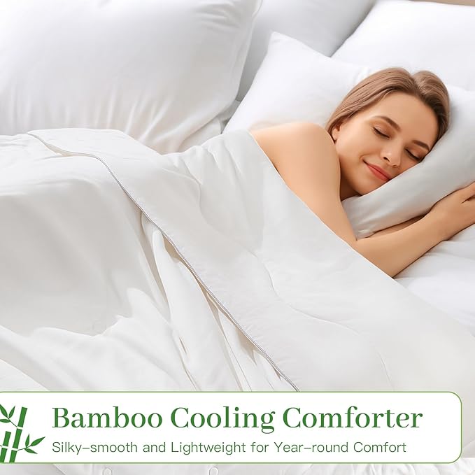 NEXHOME PRO 100% Viscose Derived from Bamboo Comforter Queen Size - Cooling & Moisture-Wicking Bedding - All Season Lightweight Design - Natural Organic Queen Duvet Insert