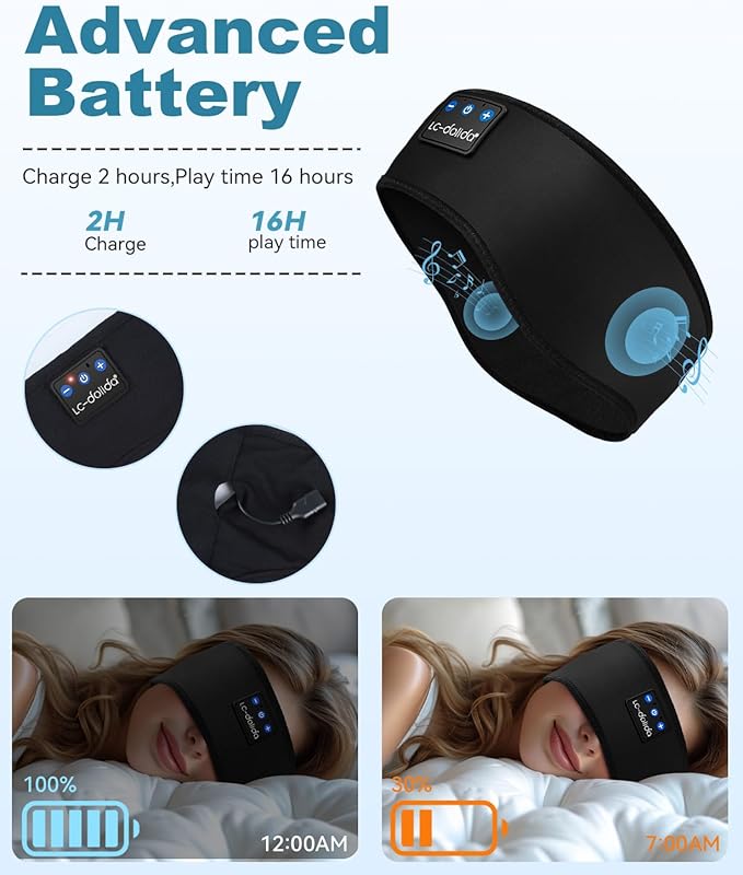 LC-dolida Sleep Headphones Ear Warmer Headband Bluetooth 5.4, Cold Weather Winter Headband Ear Covers for Gift Workout Ski Running Cycling