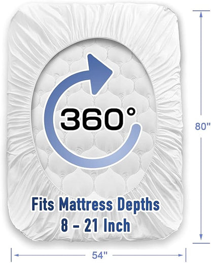 MATBEBY Full XL Mattress Pad - Cooling Breathable Mattress Topper, Quilted Fitted Mattress Protector, Pillow Top Mattress Cover with 8-21" Deep Pocket, Soft, Machine Washable, White, Full Extra Long