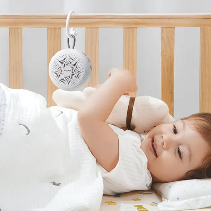 VEVOR Sound Machine, 20 Soothing Sleep Sounds, 4-in-1 Hangable White Noise Sound Machine with Auto-Off Timer, Soft Ring Light, Memory Function and Child Lock, for Baby, Adults, Home, Office & Travel