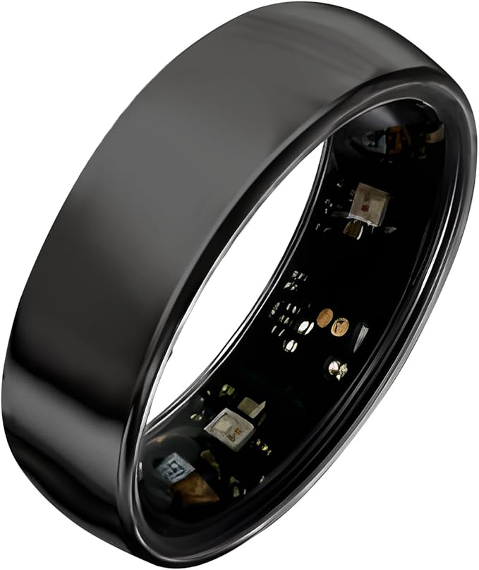 Smart Ring Titanium Fitness Sleep Tracker Health Monitoring Blood Pressure Blood Oxygen for iPhone and Android 7 Days Batterty Life (Black, 8) Full Charge First Use