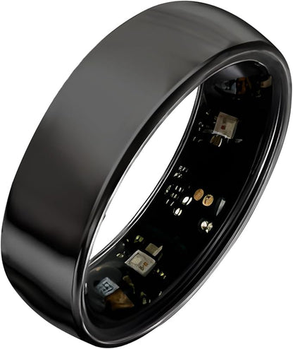 Smart Ring Titanium Fitness Sleep Tracker Health Monitoring Blood Pressure Blood Oxygen for iPhone and Android 7 Days Batterty Life (Black, 8) Full Charge First Use
