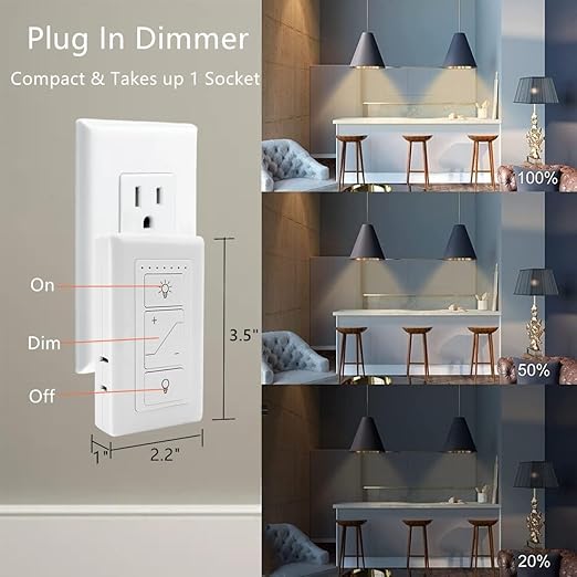 Nexete Smart Dimmer Plug Outlet Switch, Lamp Dimmer Outlet Switch Plug Adapter for Dimmable LED Light Bulbs, Lamps, String Lights, Voice Control,Bluetooth Compatible with Alexa Only (Plug in Dimmer)