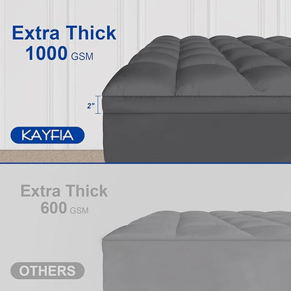 KAYFIA King Mattress Topper, Extra Thick Mattress Pad Cover for Deep Sleep,3D+7D Snow Down Alternative Fill Overfilled Plush Pillow Top Mattress with 8-23 Inch Deep Pocket-Grey