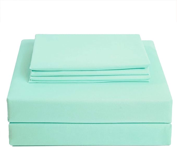 4 Piece Bed Sheet Set Twin XL - 1 Flat Sheet,1 Fitted Sheet and 2 Pillow Cases - Brushed Microfiber 1800 Luxury Bedding Deep Pocket up to 16" Extra Soft & Fade Resistant (Mint Color)
