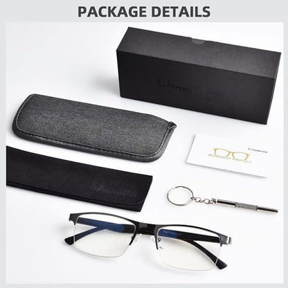 FONHCOO Reading Glasses for Women Men, Blue Light Blocking Reading Glasses Metal Half Frame Computer Readers Anti UV/Glare