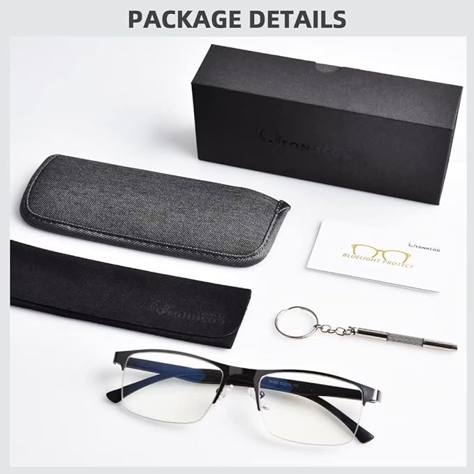 FONHCOO Reading Glasses for Women Men, Blue Light Blocking Reading Glasses Metal Half Frame Computer Readers Anti UV/Glare