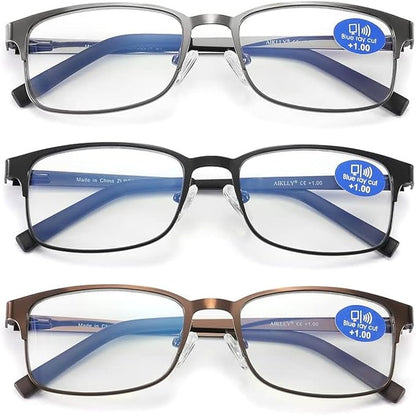 Reading Glasses for Men - 3 Pack Blue Light Blocking Men's Metal Readers