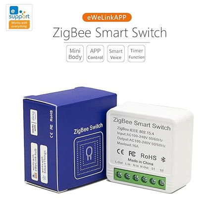 Ewelink 16A Zigbee Mini Smart Wireless Light Switch Controller Module with Timer&Schedule for Home Automation DIY,Compatible with Alexa Echo, SmartThings, ZigBee 3.0 Hub Required,2 Pack