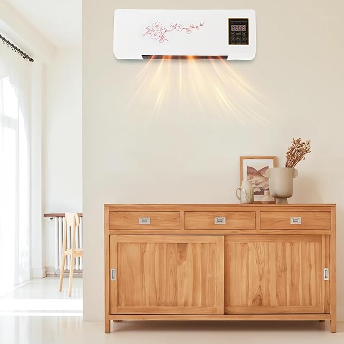 Electric Heater for Bedroom, 1400W PTC Fast Quiet Heater with Remote Control, Wall Mount/Desktop, 1-6H Timer, Adjustable Thermostat (60.8-104°F) for Office, Home, Room (11-20 m²) (with Flower)