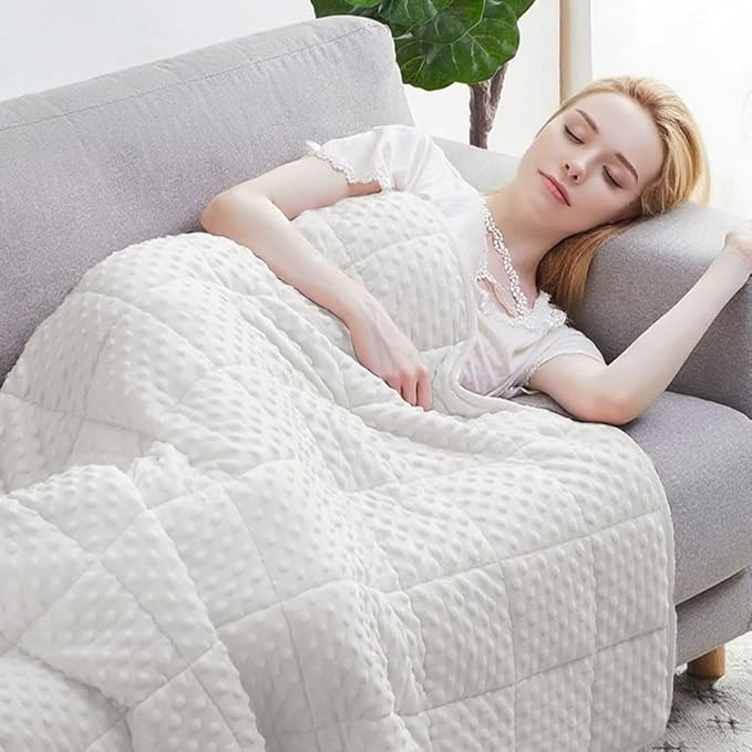 Weighted Blanket with Plush, Single Double Heavy Blanket with Premium Glass Bead All-Season Even Weight Distribution Therapy Blanket A/B Double Side 80x87 25lbs