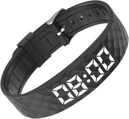 Alarm Bracelet, Silent Timer Watch, 8.82x0.65x0.37inches Wristband Vibration, Adjustable Clock Band with Rubber Build, Travel Accessory with Modern Style, Sleep Aid Gear for Women Men Seniors Elderly