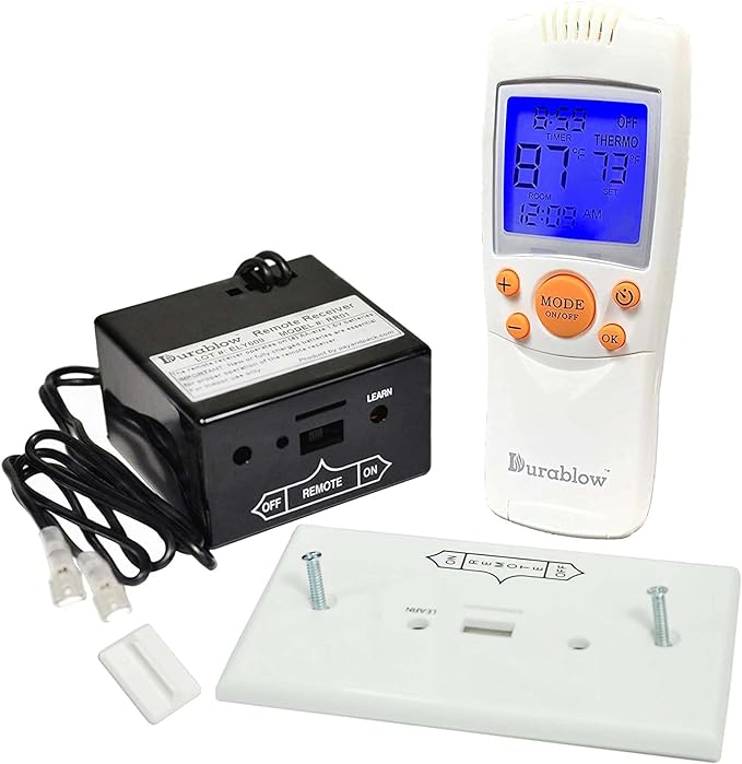 Durablow TR1004 Gas Fire Fireplace On/Off Remote Control Kit + Thermostat + Timer + Backlit Transmitter for Millivolt Valve, IPI Module, Replaces Wall Switch or Thermostat