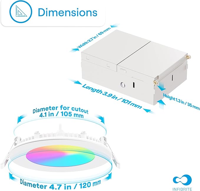 INFIBRITE 4 Inch WiFi Smart 9W 810LM Recessed LED Ceiling Light, Dimmable, Alexa/Google, Wet Rated