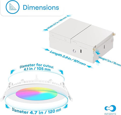 INFIBRITE 4 Inch WiFi Smart 9W 810LM Recessed LED Ceiling Light, Dimmable, Alexa/Google, Wet Rated