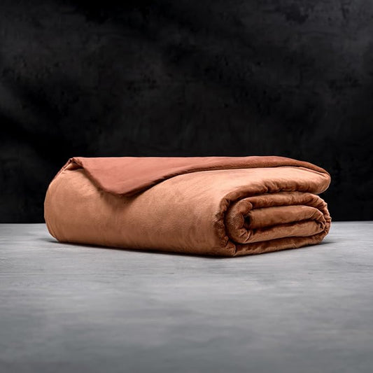 LUXOME Luxury Weighted Blanket for Adults | Includes Removable Cool & Cozy Cover | 18 lbs | 60"x80" | Queen Size | Clay