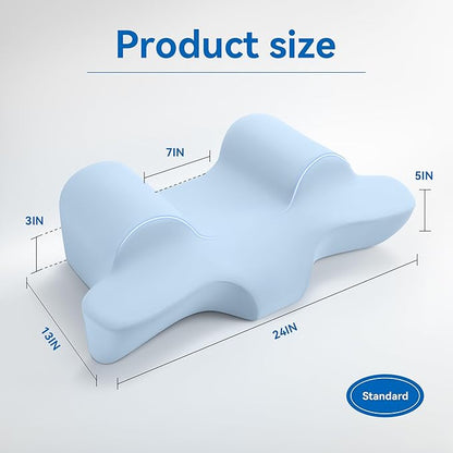 AM AEROMAX Back Sleep Training Pillow Standard Size – Ergonomic Memory Foam for Back Sleepers, Improves Posture, Reduces Neck & Shoulder Pain, Breathable Washable Blue Cover